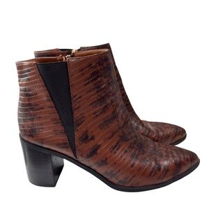 Franco Sarto 3 inch Block Heel Textured CrocLike Embosse Zippered SZ 12 Booties